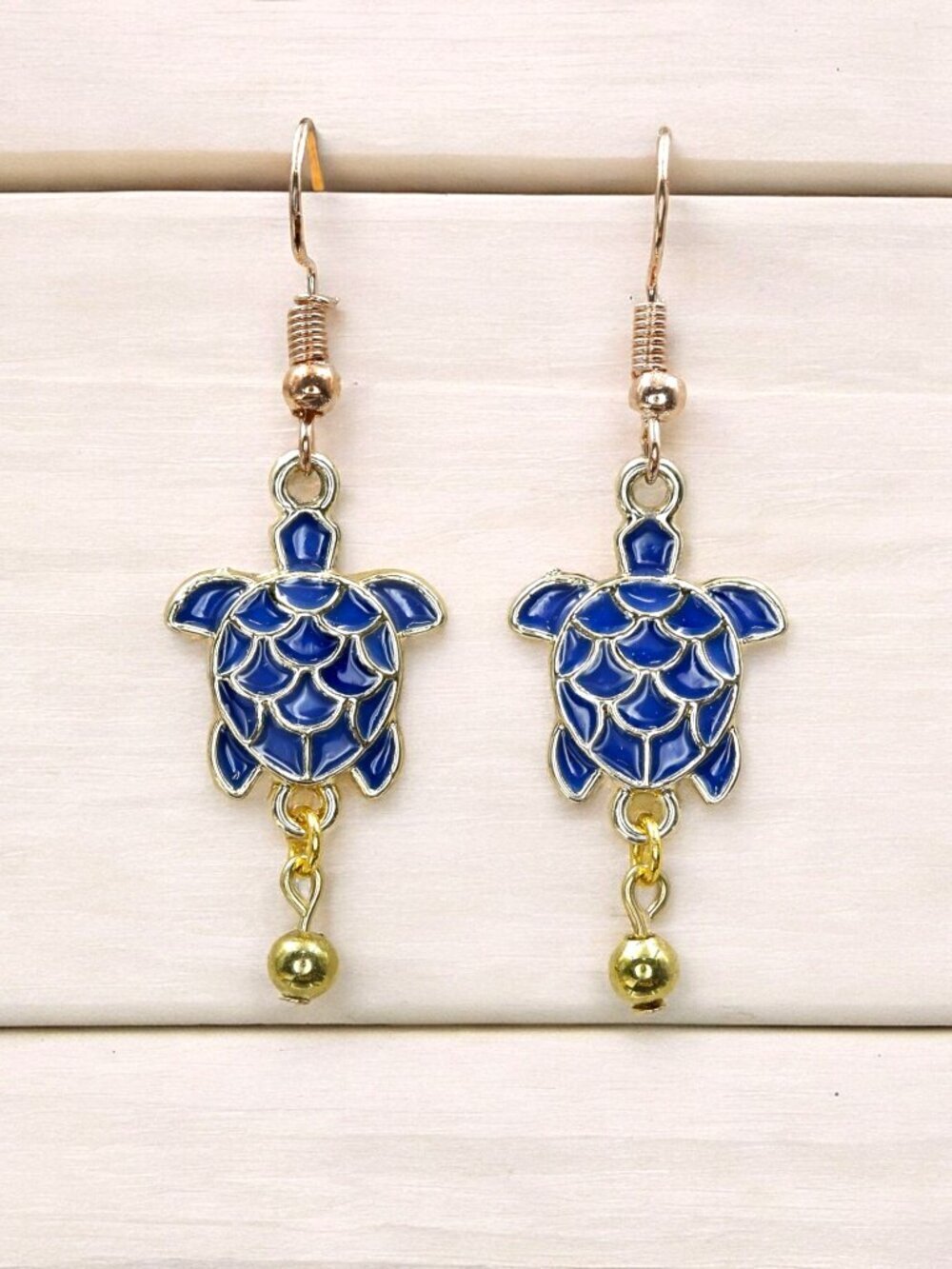 Blue Sea Turtle Earrings | Handcrafted Beach Jewelry - Picture 3 of 5